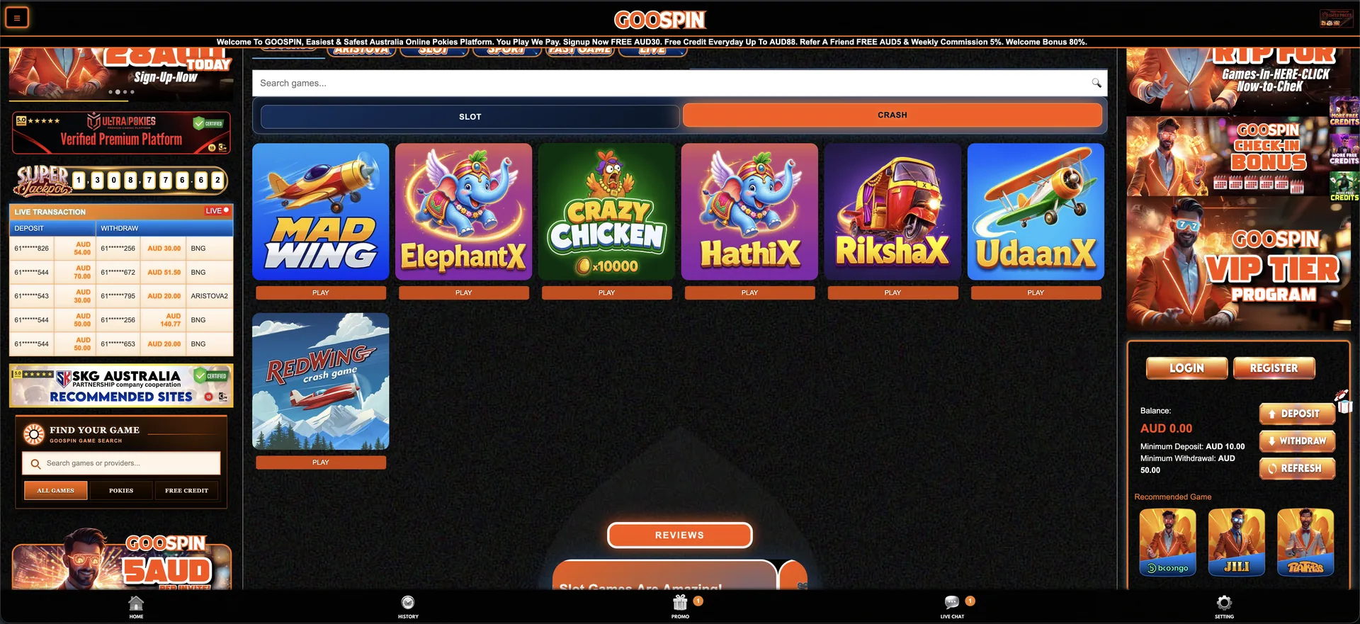GOOSPIN crash games category with aircraft and vehicle titles