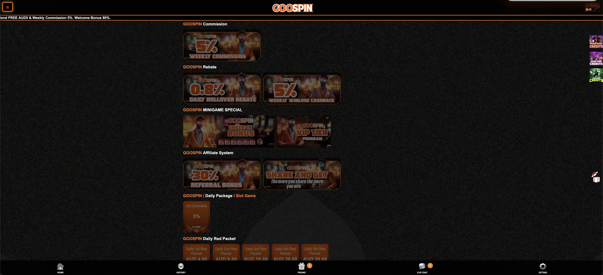 GOOSPIN weekly commission, daily rebate, cashback and affiliate rewards
