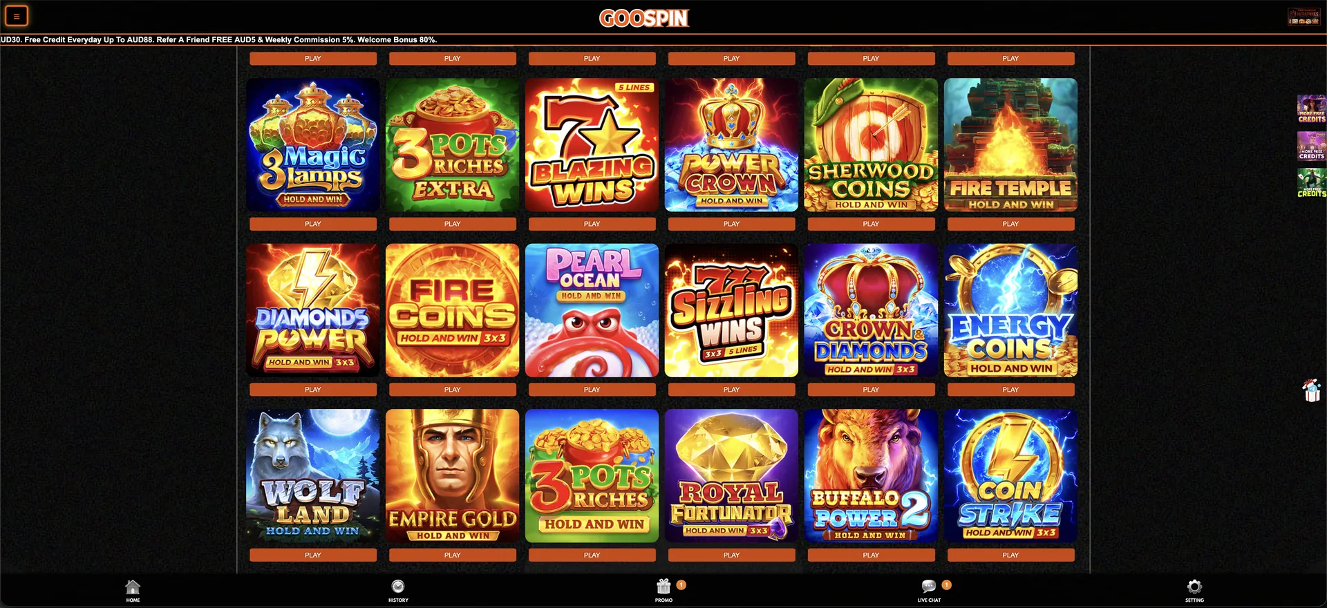 GOOSPIN slot catalogue with hold-and-win and coin games